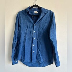 Faherty Blue Indigo Polka Dot Cotton Long Sleeve Button Down Shirt